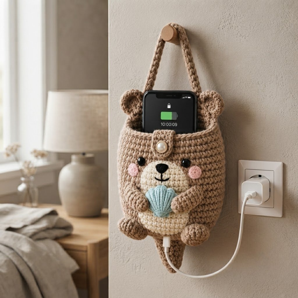 Handmade Crochet Otter Hanging Phone Holder