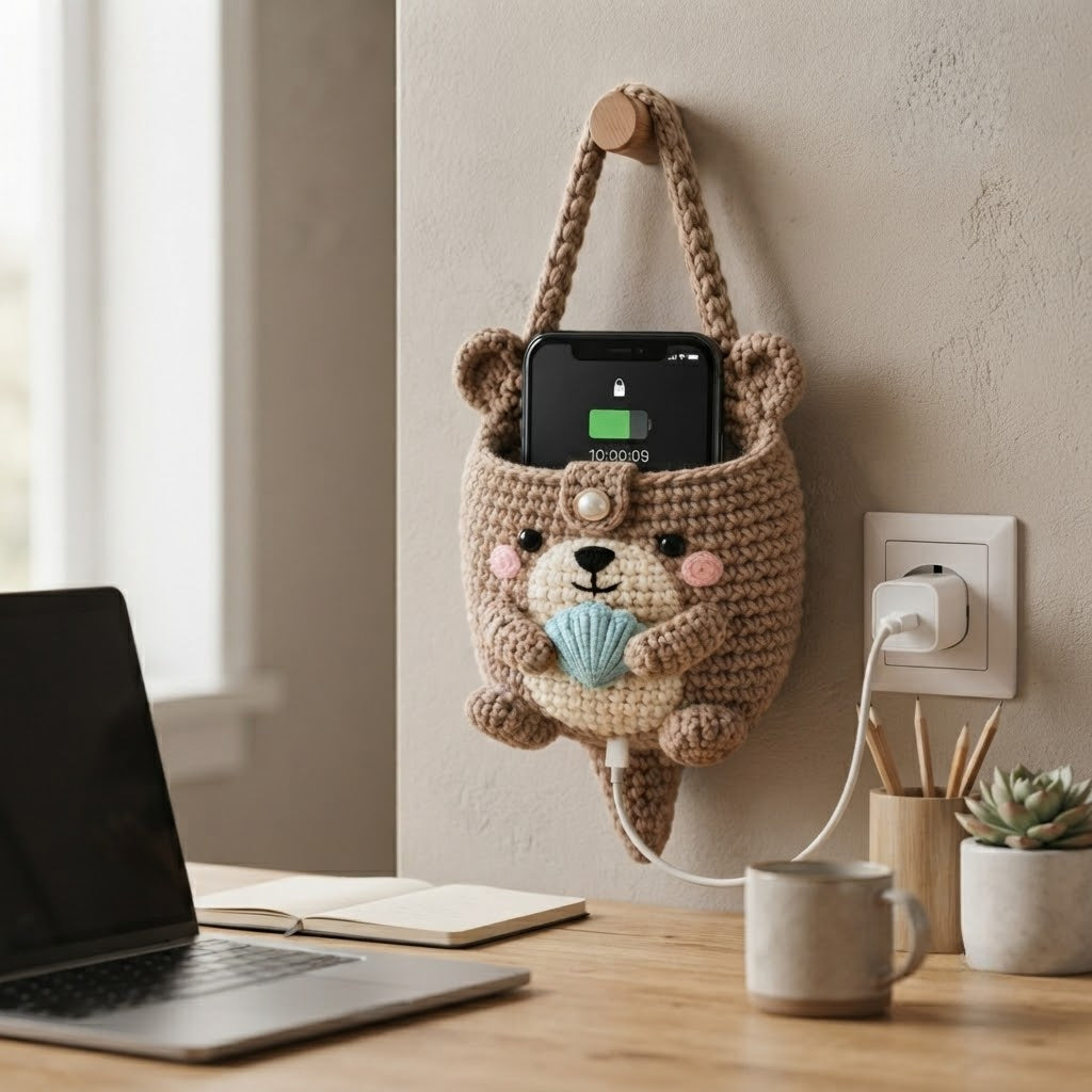 Handmade Crochet Otter Hanging Phone Holder