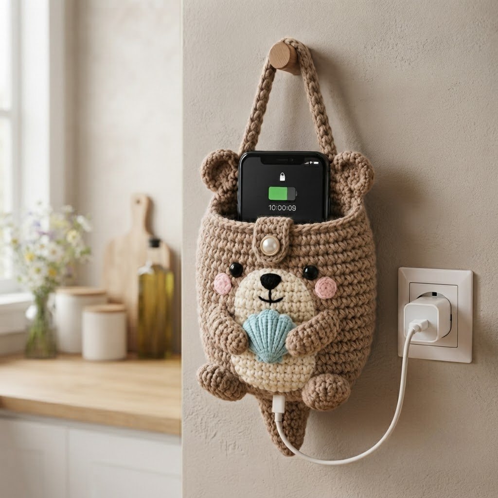 Handmade Crochet Otter Hanging Phone Holder