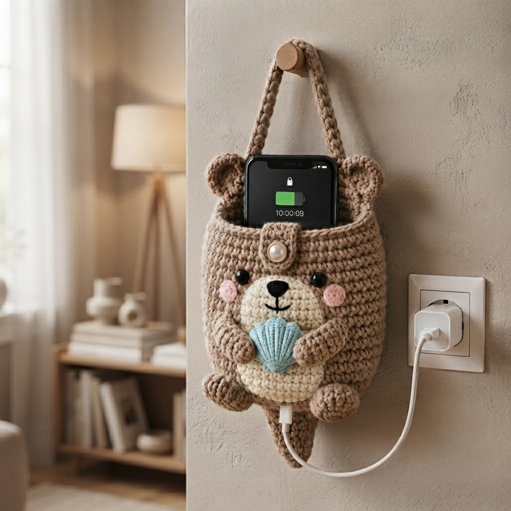Handmade Crochet Otter Hanging Phone Holder