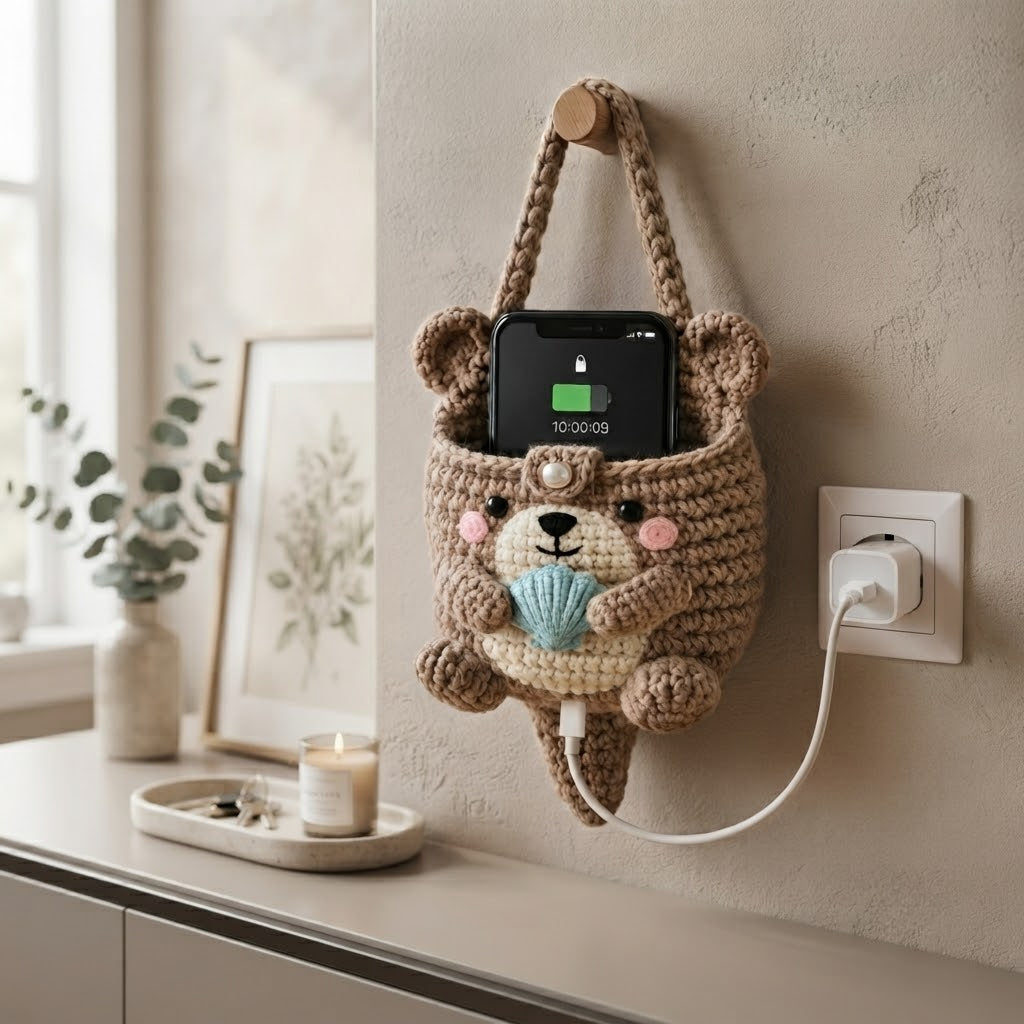 Handmade Crochet Otter Hanging Phone Holder