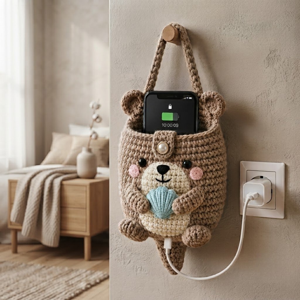 Handmade Crochet Otter Hanging Phone Holder