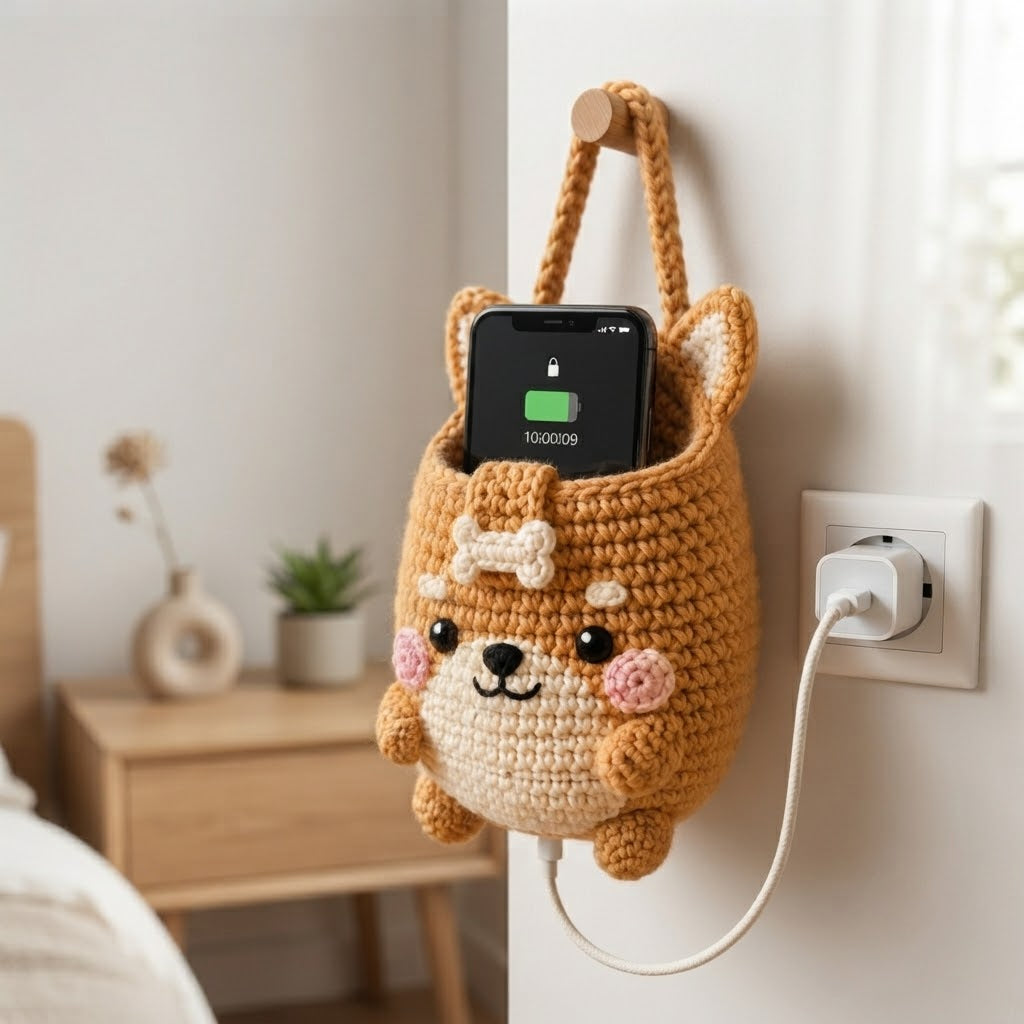 Handmade Crochet Corgi Hanging Phone Holder