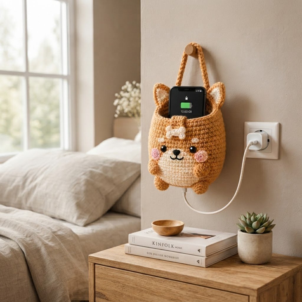Handmade Crochet Corgi Hanging Phone Holder