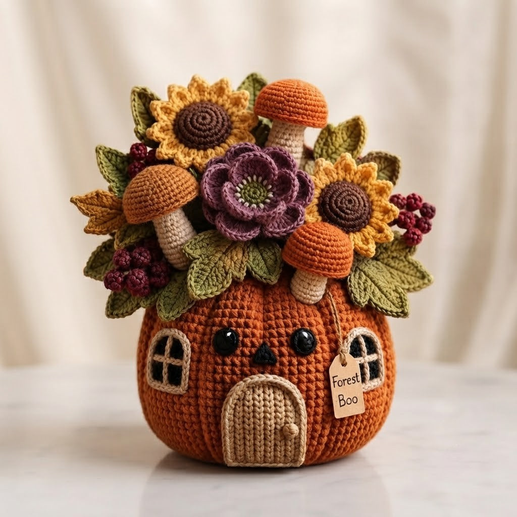 Handmade Crochet Forest Mushrooms Pumpkin House Decor Pot
