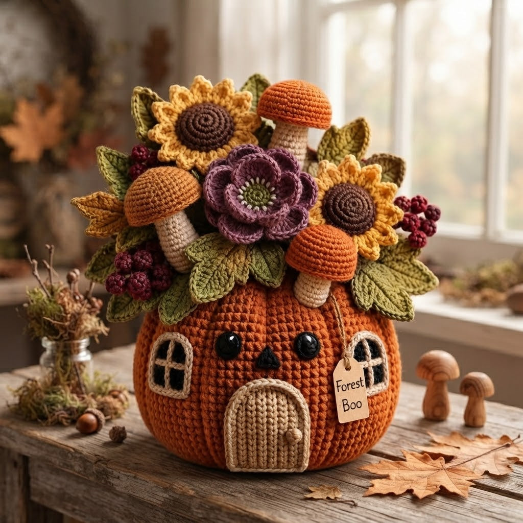 Handmade Crochet Forest Mushrooms Pumpkin House Decor Pot