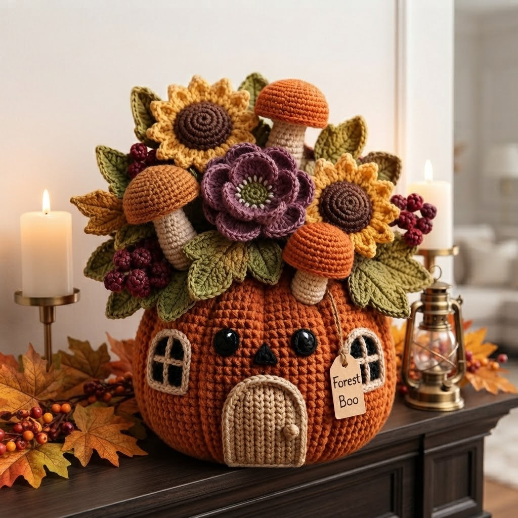 Handmade Crochet Forest Mushrooms Pumpkin House Decor Pot
