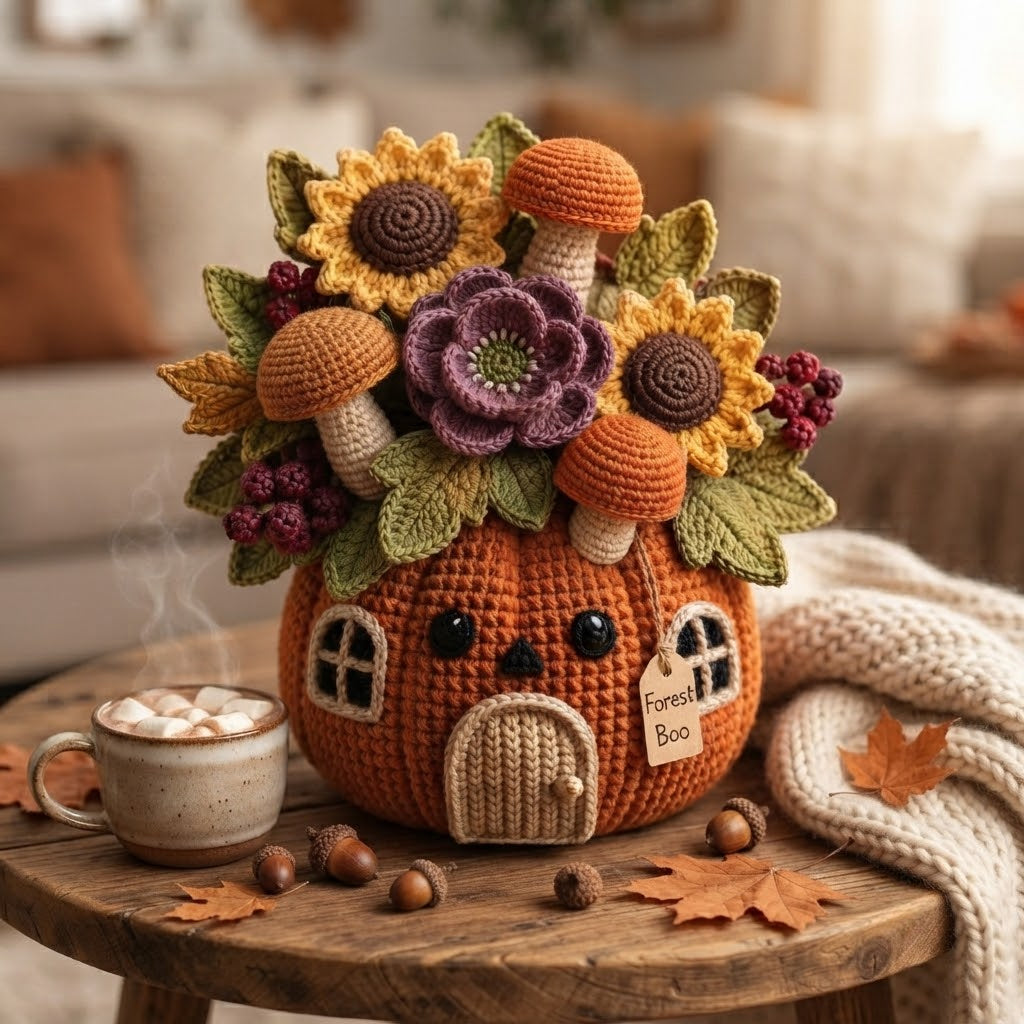 Handmade Crochet Forest Mushrooms Pumpkin House Decor Pot