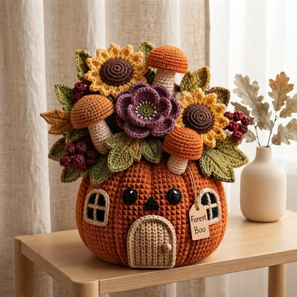 Handmade Crochet Forest Mushrooms Pumpkin House Decor Pot