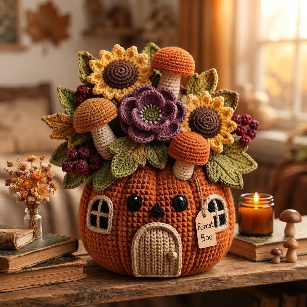 Handmade Crochet Forest Mushrooms Pumpkin House Decor Pot