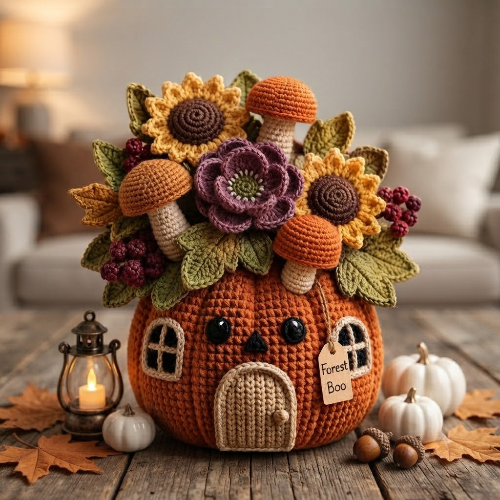 Handmade Crochet Forest Mushrooms Pumpkin House Decor Pot