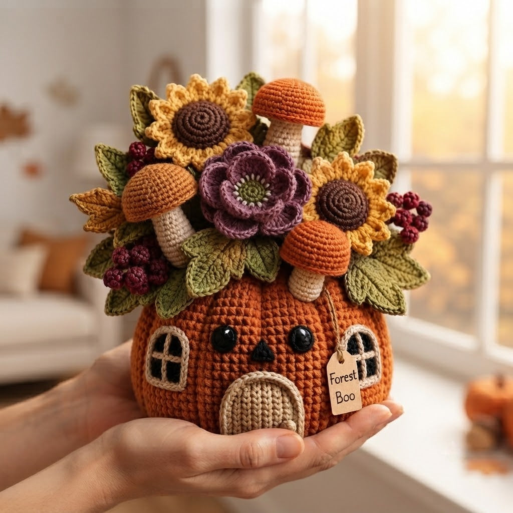 Handmade Crochet Forest Mushrooms Pumpkin House Decor Pot