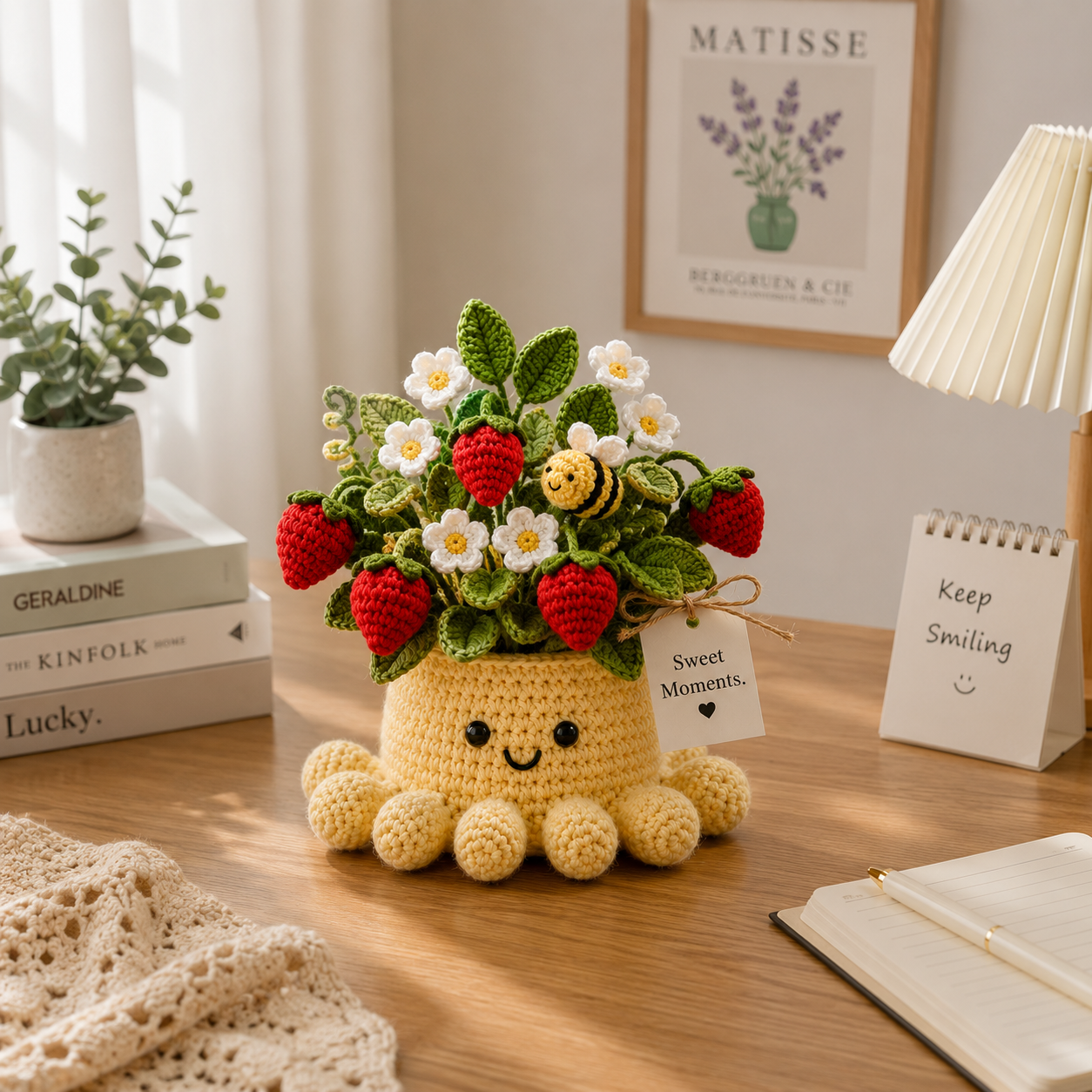 Handmade Crochet Flower Pot with Cute Octopus & Hummingbird | Unique Crochet Decor & Gift