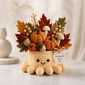 Handmade Crochet Fall Octopus with Autumn Pumpkins & Leaves Decor | Unique Gift