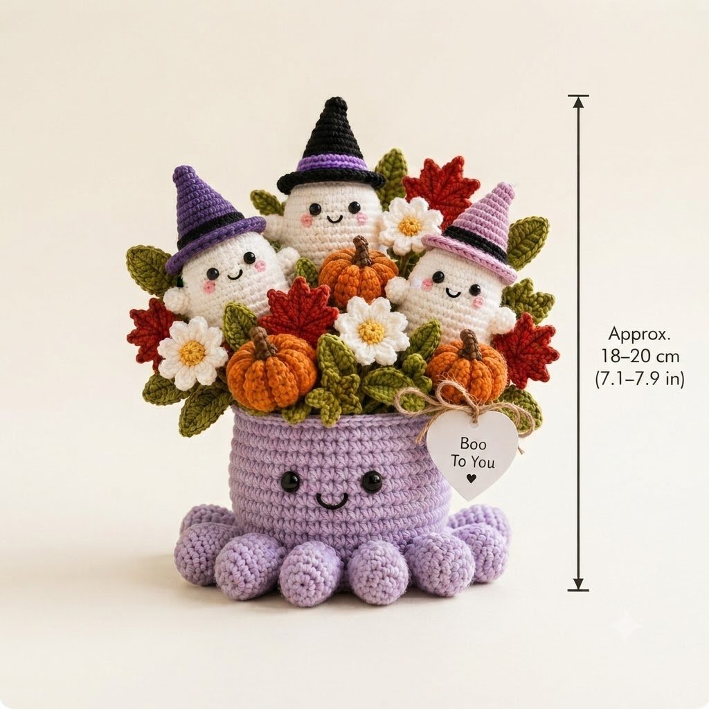 Handmade Crochet Halloween Ghost Octopus with Pumpkins Decor | Spooky Cute Gift