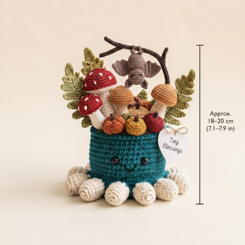Handmade Crochet Bat Octopus with Mushrooms & Autumn Decor | Spooky Gift
