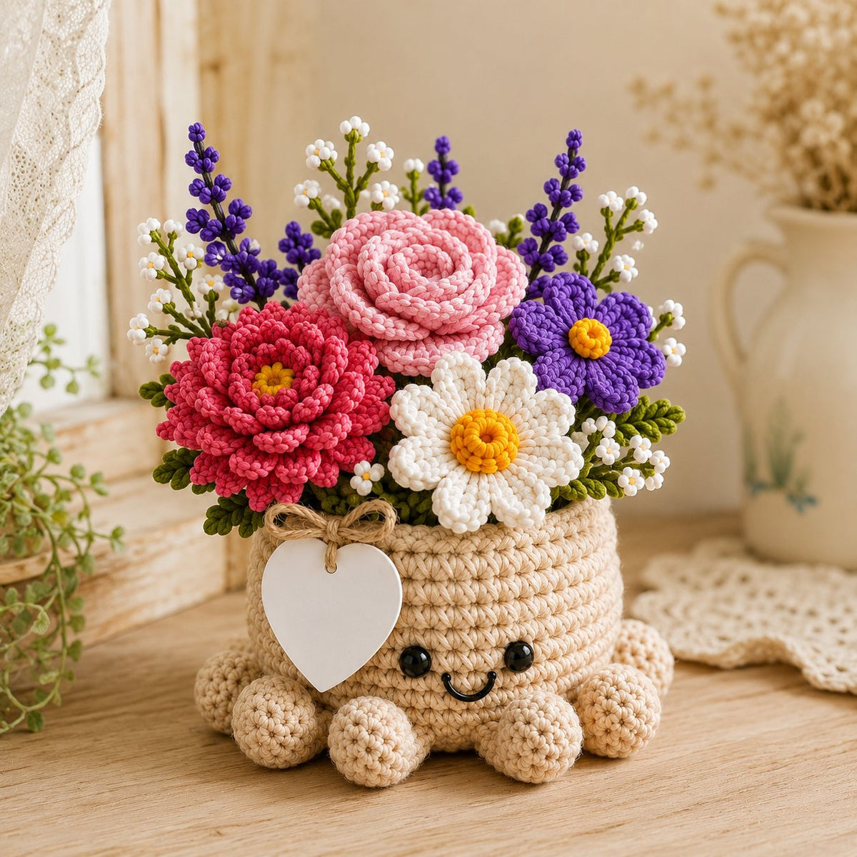 Custom Birth Month Crochet Flower Bouquet – Personalized Flowers Octopus Pot