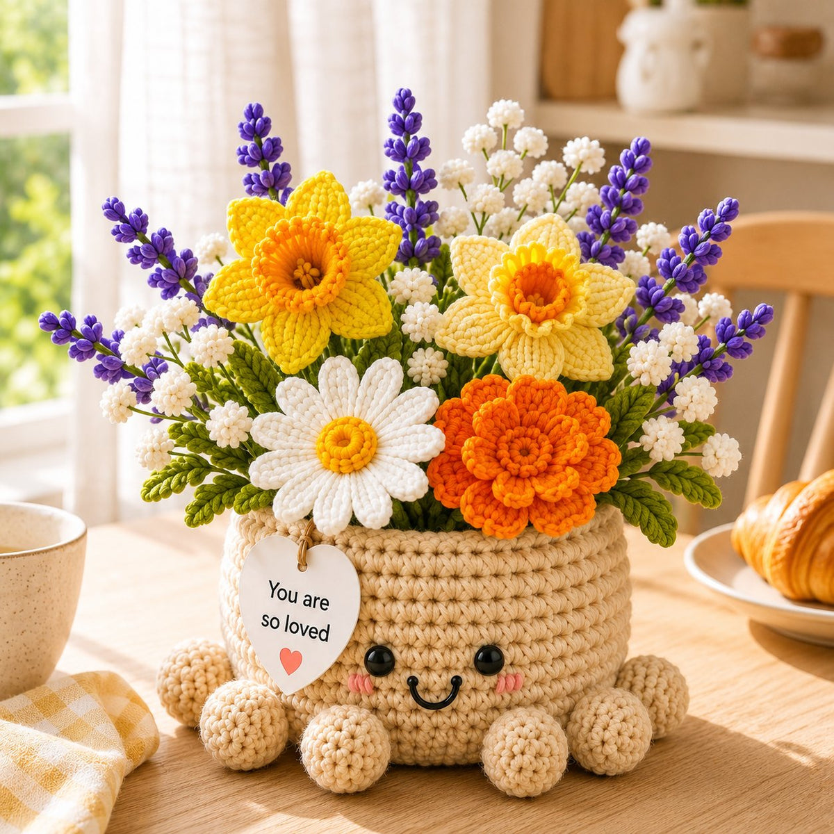 Custom Birth Month Crochet Flower Bouquet – Personalized Flowers Octopus Pot