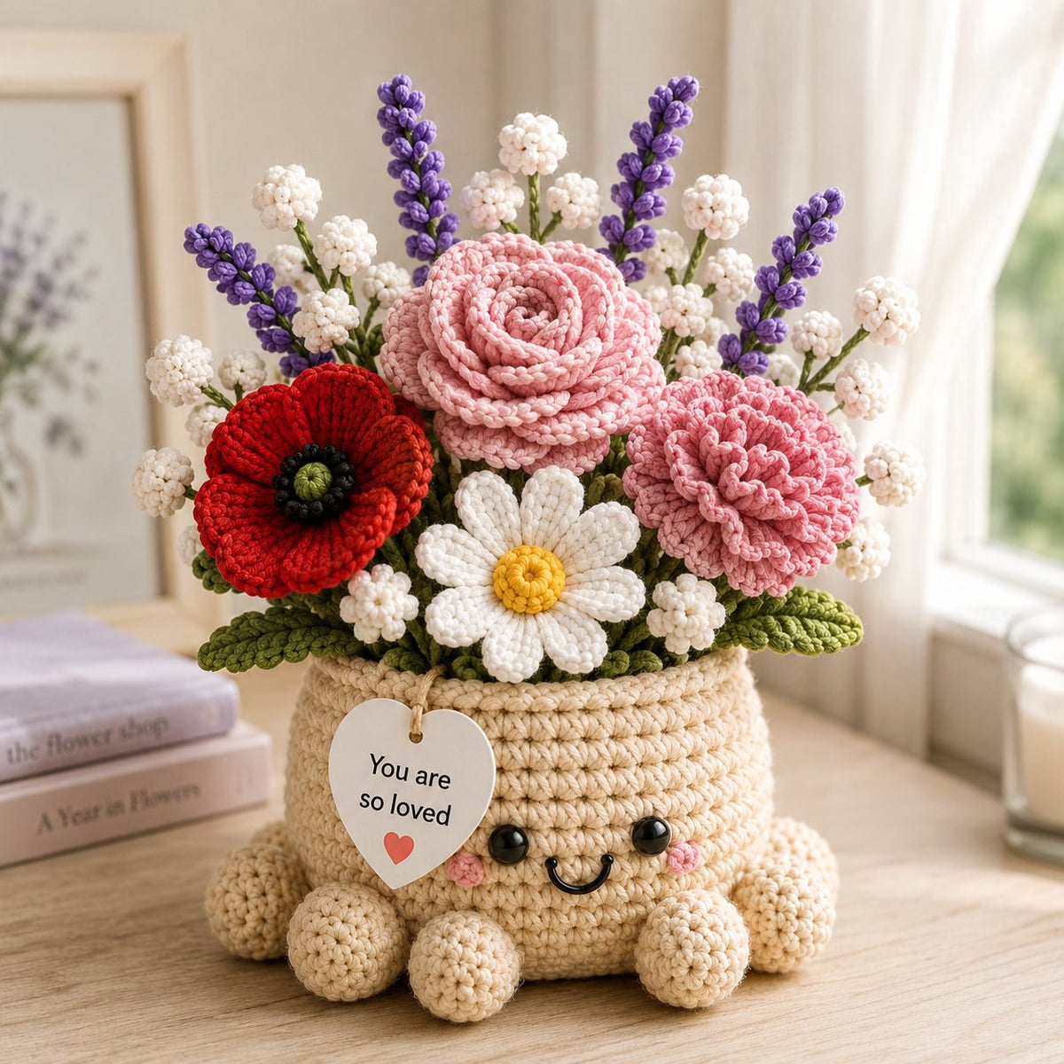 Custom Birth Month Crochet Flower Bouquet – Personalized Flowers Octopus Pot