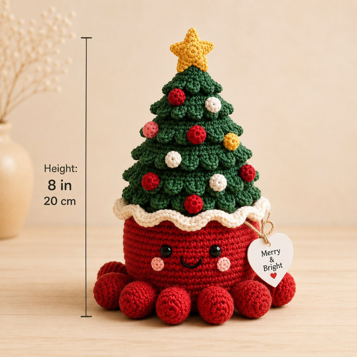 Artisanal Crochet Christmas Tree in Red Pot – Whimsical Holiday Home Decor
