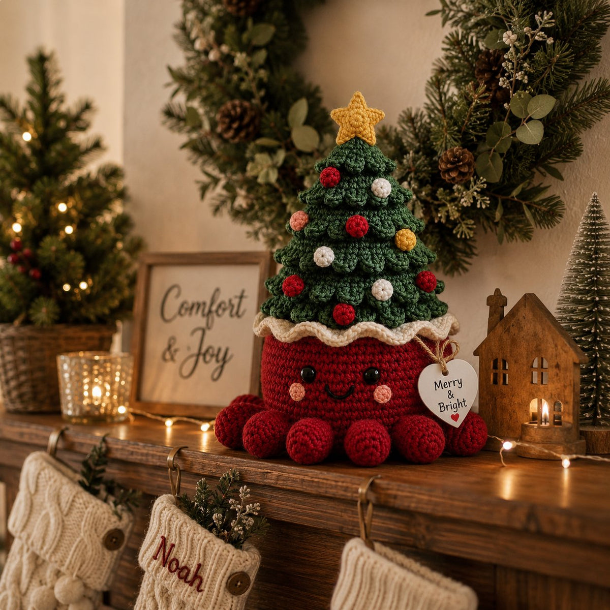 Artisanal Crochet Christmas Tree in Red Pot – Whimsical Holiday Home Decor