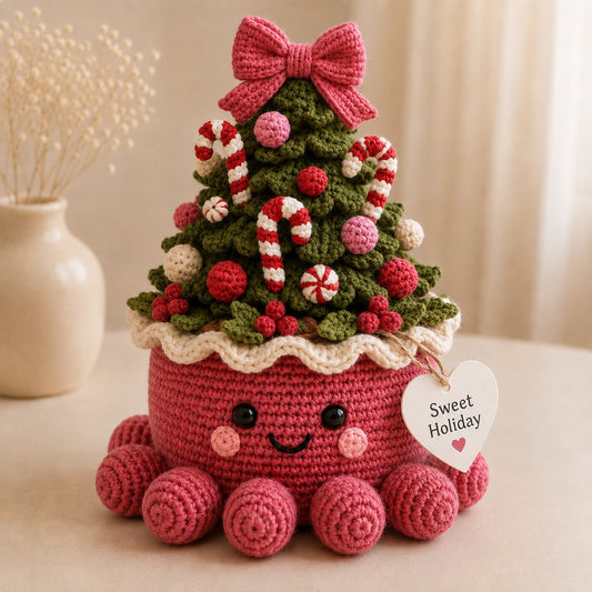 Crochet Candy Cane Christmas Tree Plush – Whimsical Holiday Decor