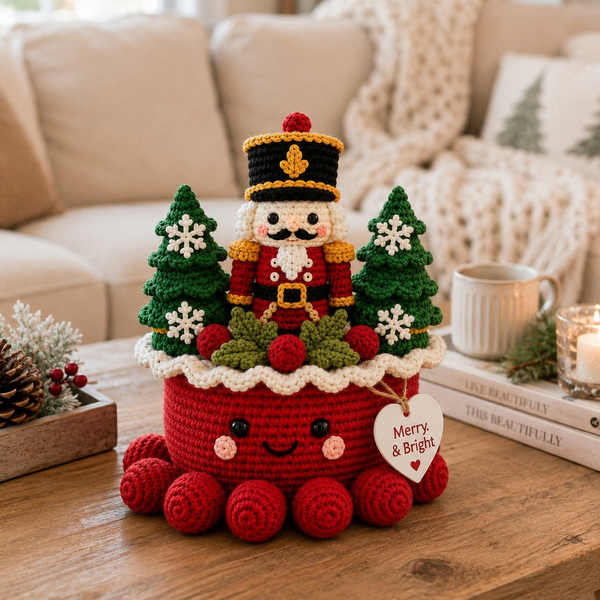 Artisanal Crochet Nutcracker Village Scene – Cozy Christmas Home Decor Plush