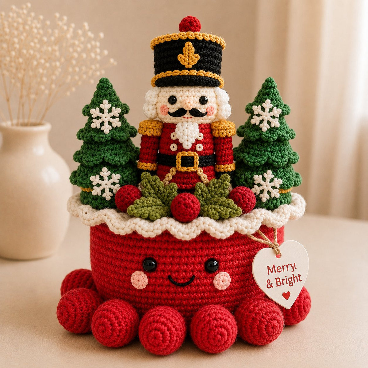 Artisanal Crochet Nutcracker Village Scene – Cozy Christmas Home Decor Plush