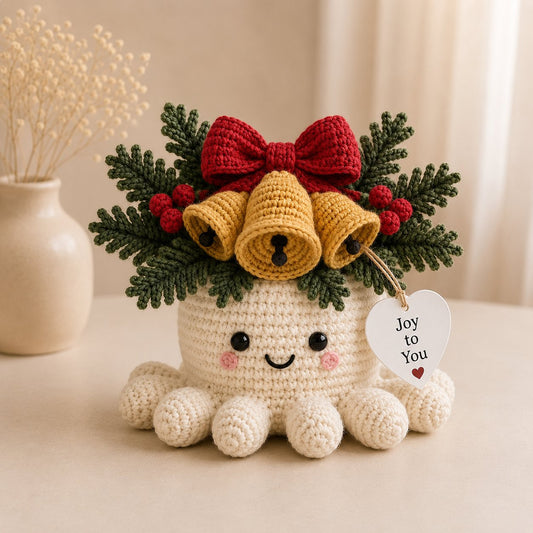 Handcrafted Crochet Christmas Bells & Holiday Bow – Festive Table Decor & Gift
