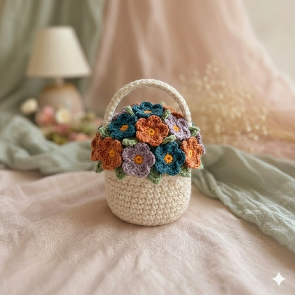 Crochet Daisy Flower Basket – Handmade Floral Home Decor