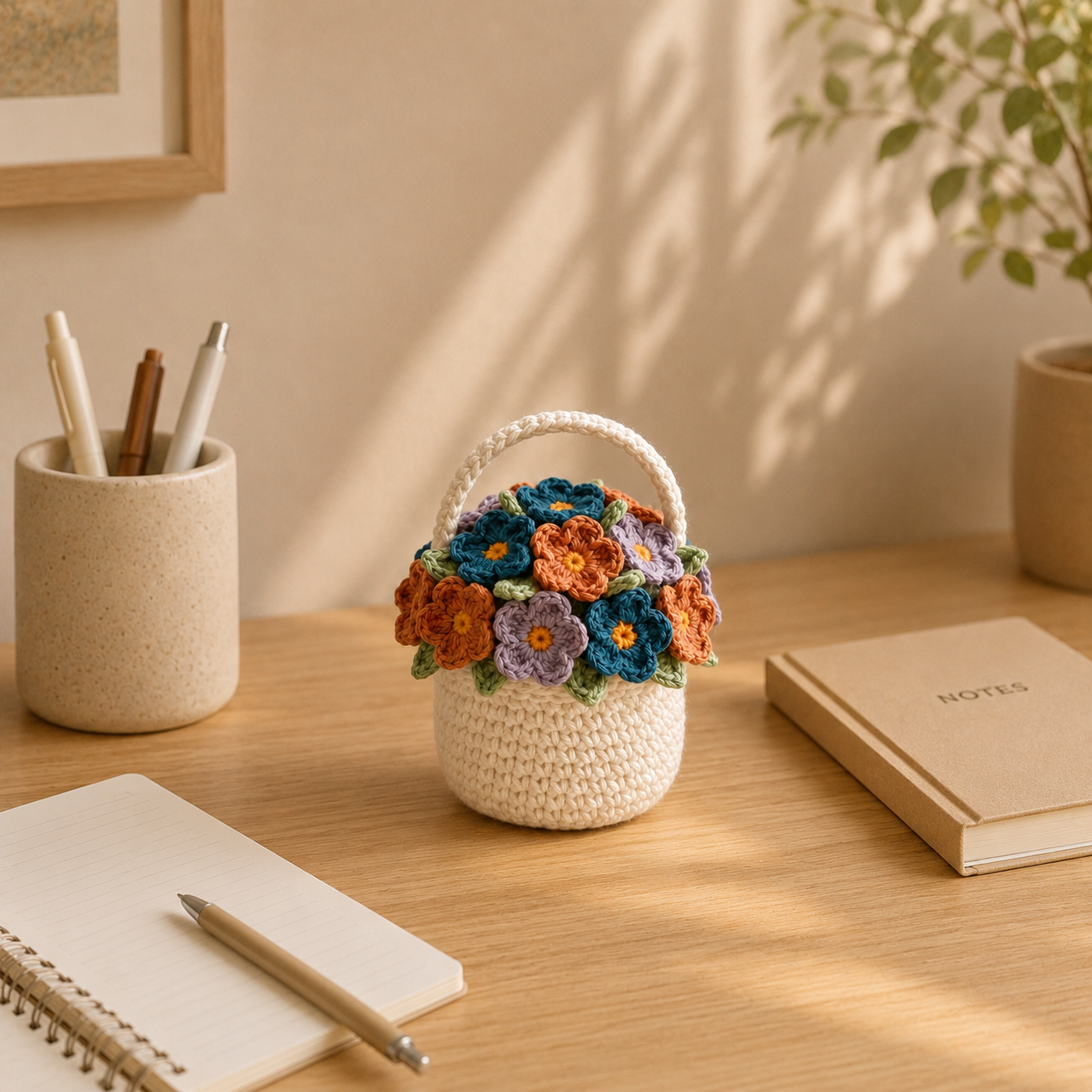 Crochet Daisy Flower Basket – Handmade Floral Home Decor