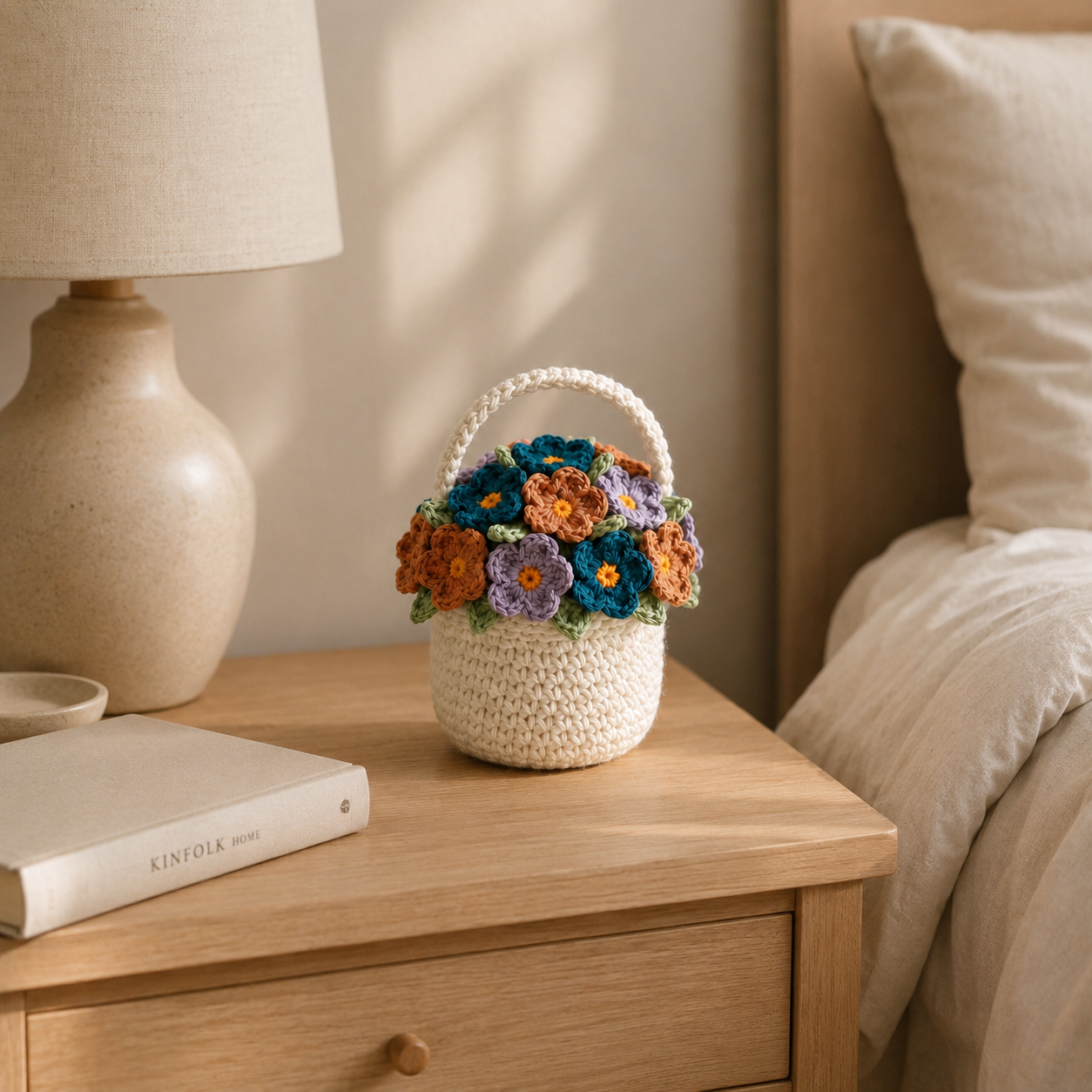 Crochet Daisy Flower Basket – Handmade Floral Home Decor
