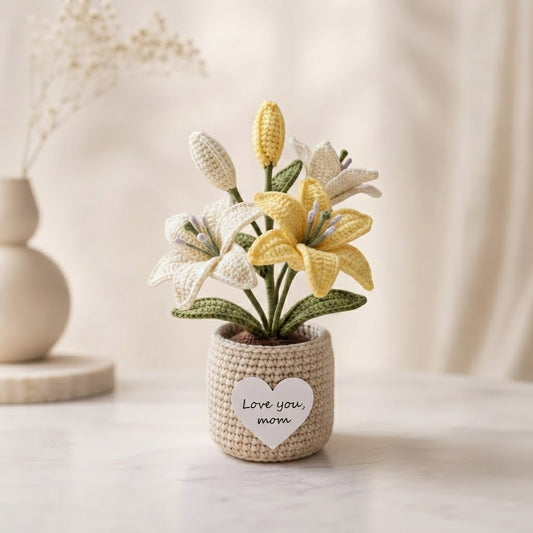 Crochet Mixed Lily Potted Plant – Handmade Floral Gift for Mom