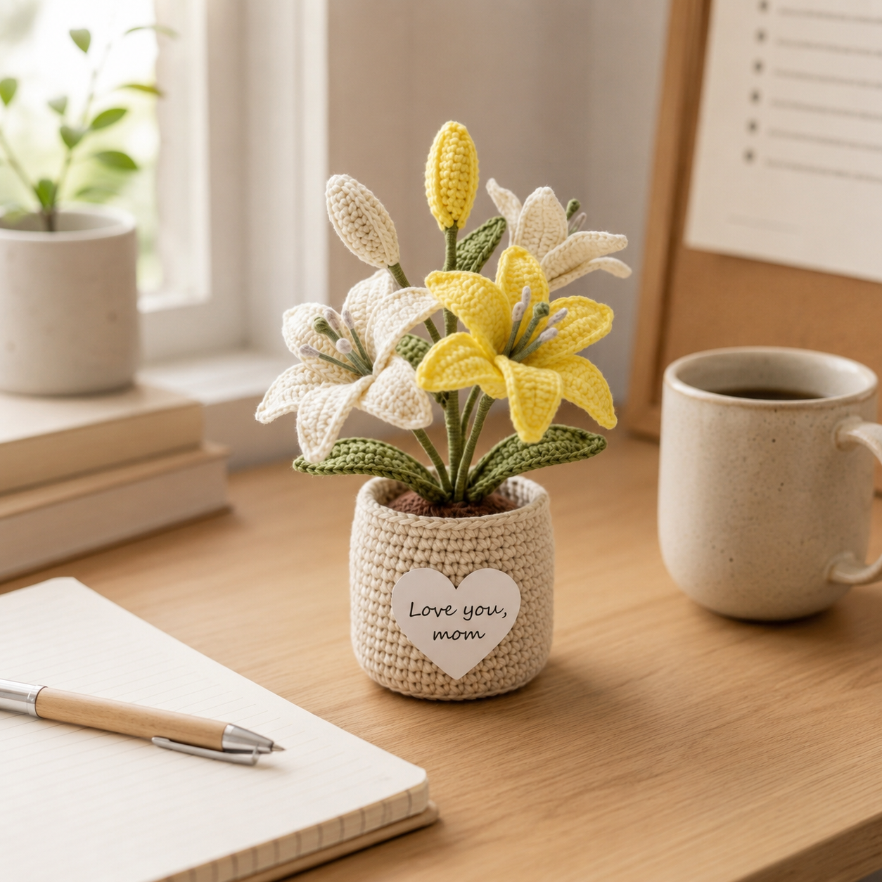 Crochet Mixed Lily Potted Plant – Handmade Floral Gift for Mom