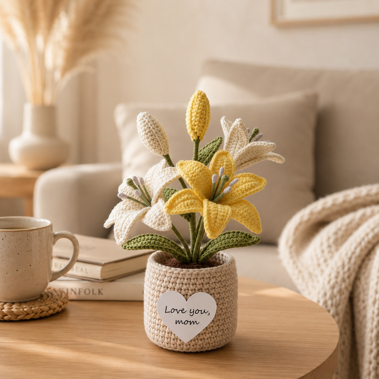 Crochet Mixed Lily Potted Plant – Handmade Floral Gift for Mom