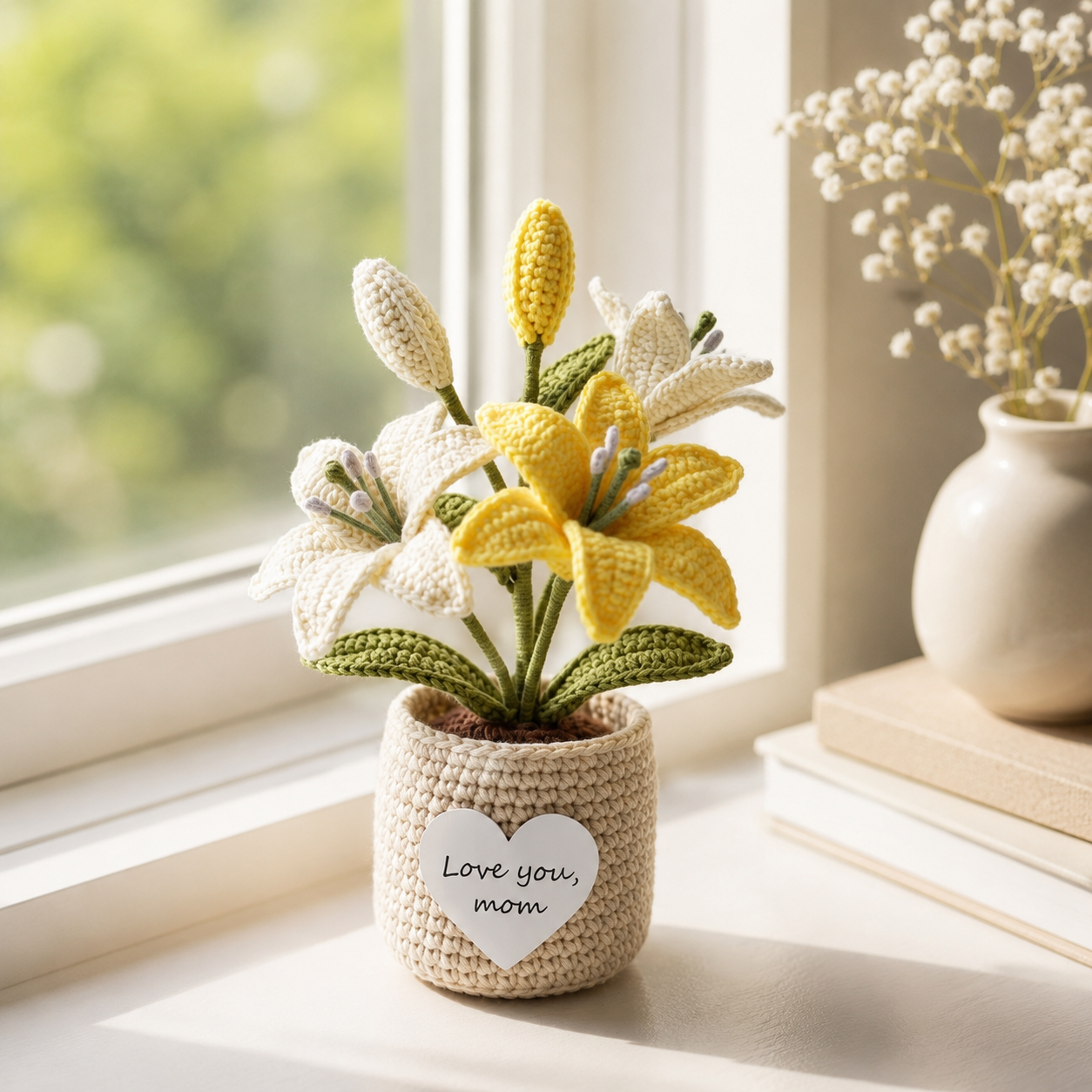 Crochet Mixed Lily Potted Plant – Handmade Floral Gift for Mom