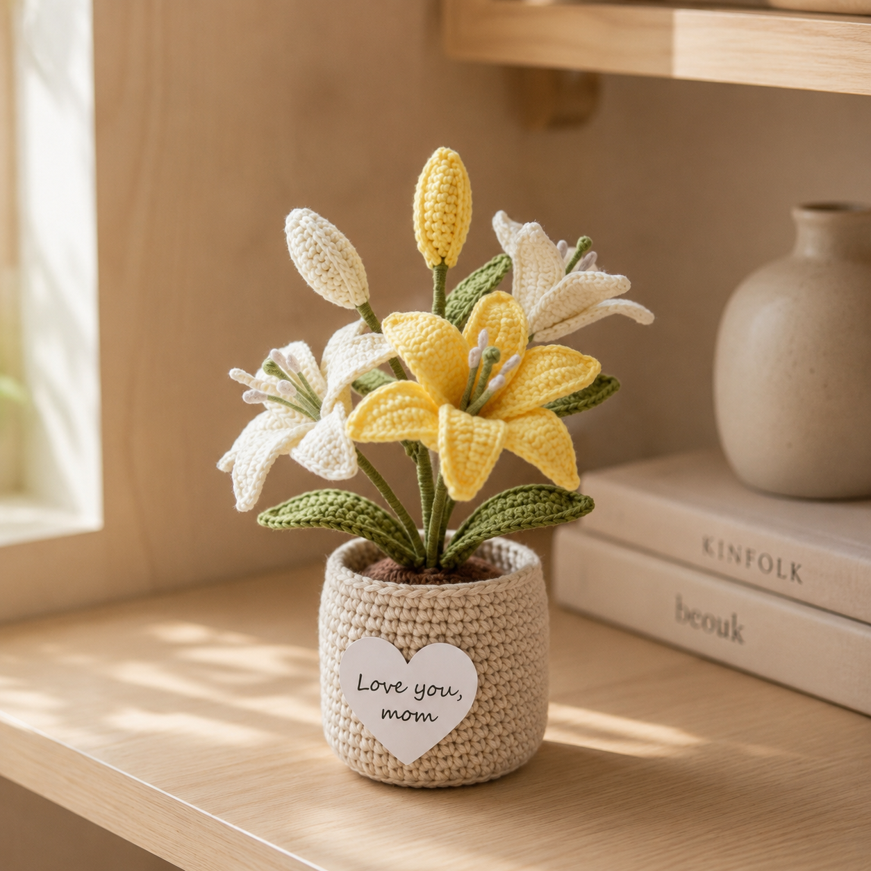 Crochet Mixed Lily Potted Plant – Handmade Floral Gift for Mom