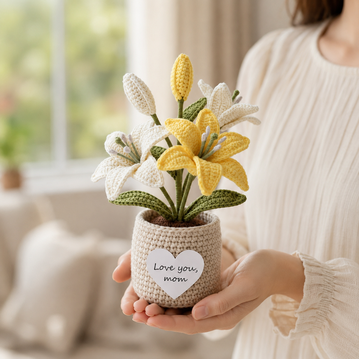 Crochet Mixed Lily Potted Plant – Handmade Floral Gift for Mom