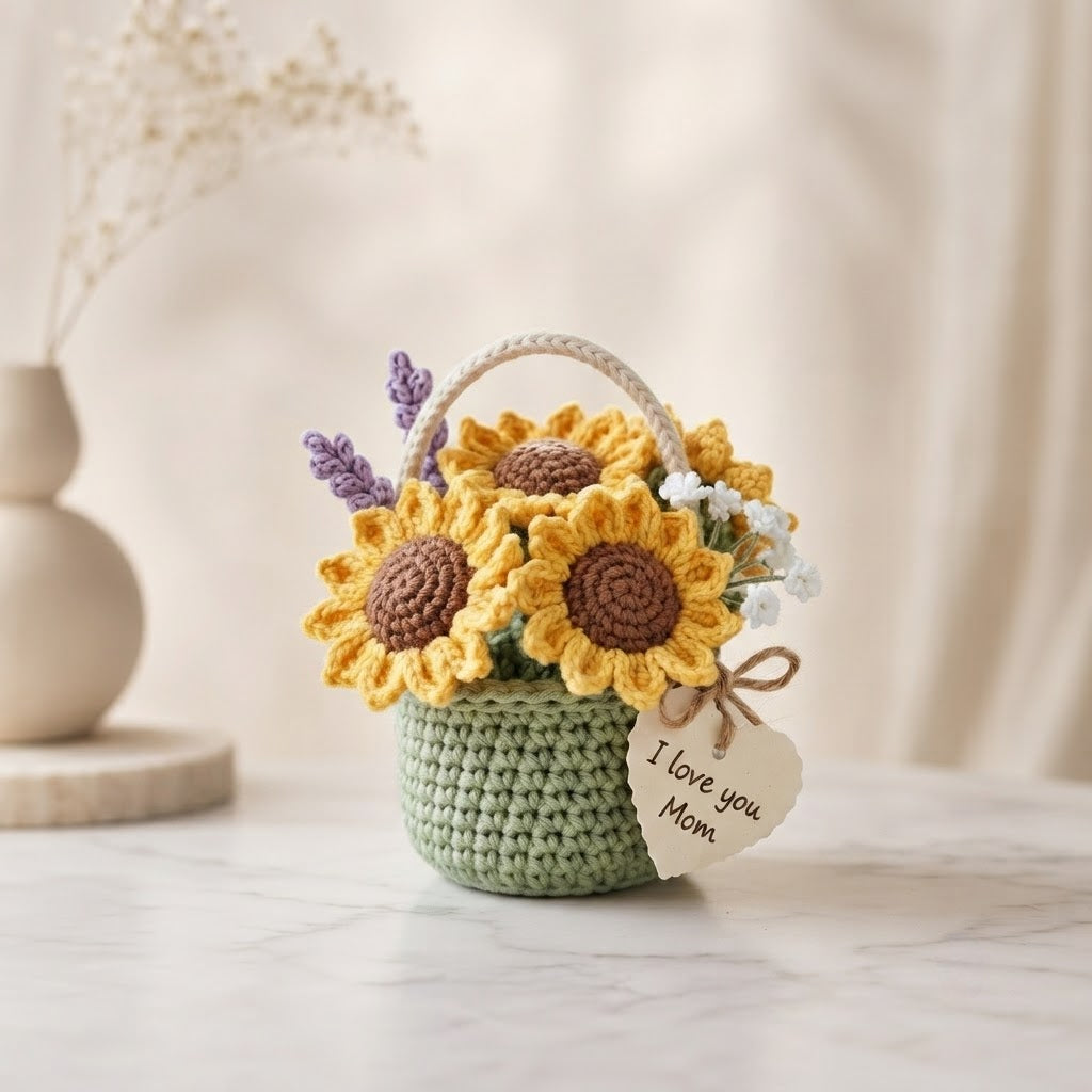 Crochet Sunflower Basket – Handmade Floral Gift for Mom