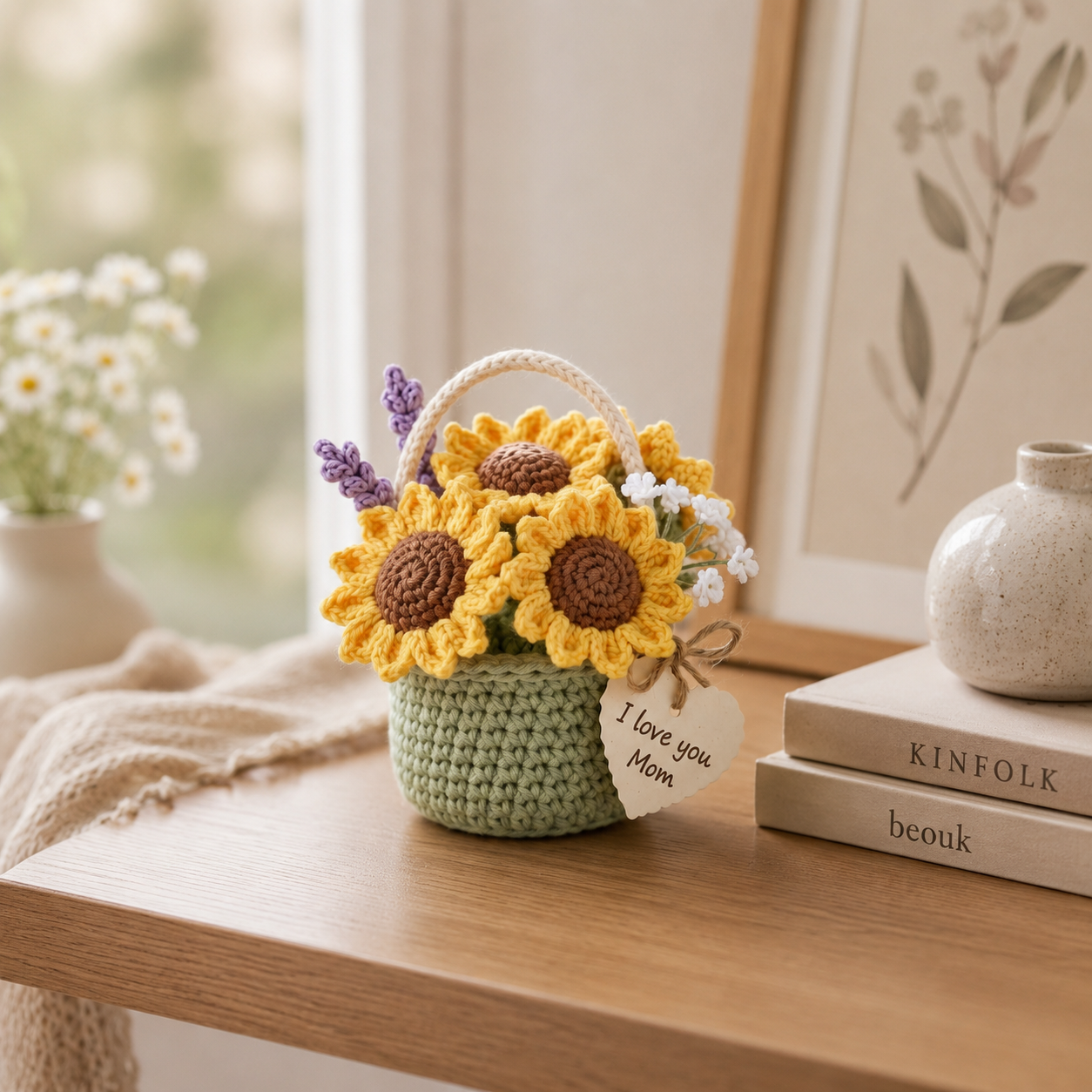 Crochet Sunflower Basket – Handmade Floral Gift for Mom