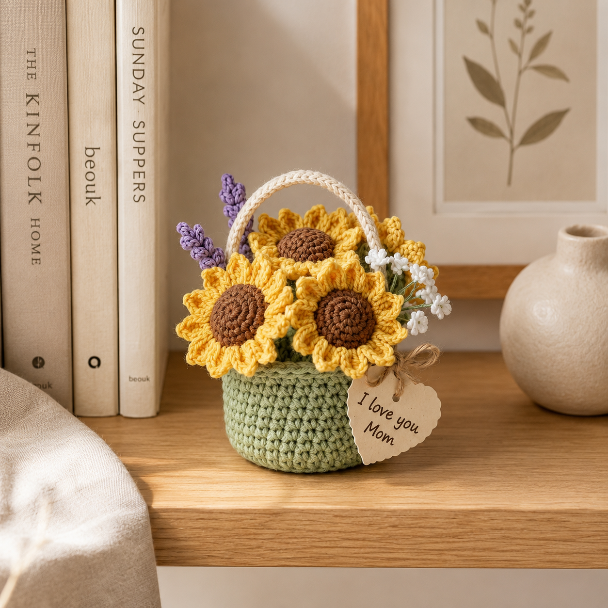 Crochet Sunflower Basket – Handmade Floral Gift for Mom