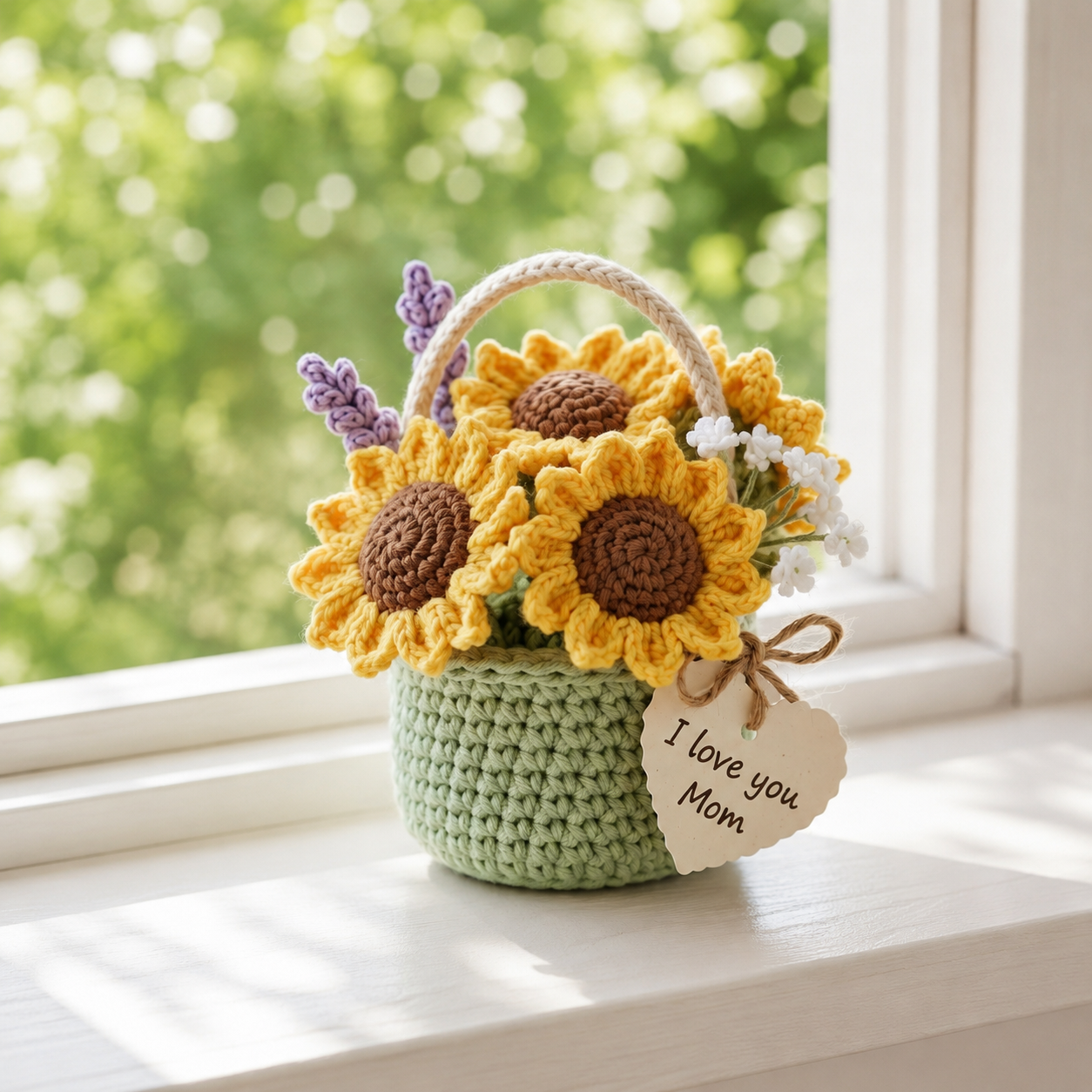 Crochet Sunflower Basket – Handmade Floral Gift for Mom