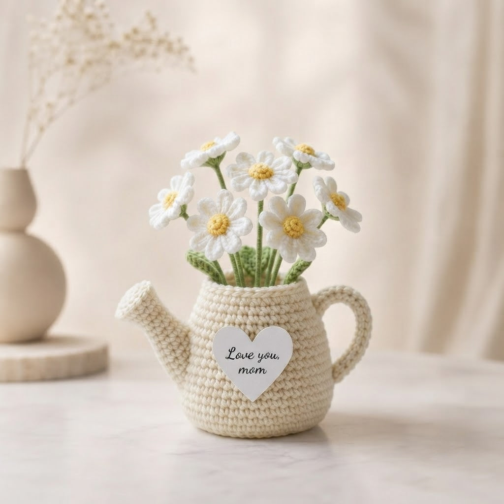Crochet Flower Pot Watering Can – Handmade Floral Desk Decor