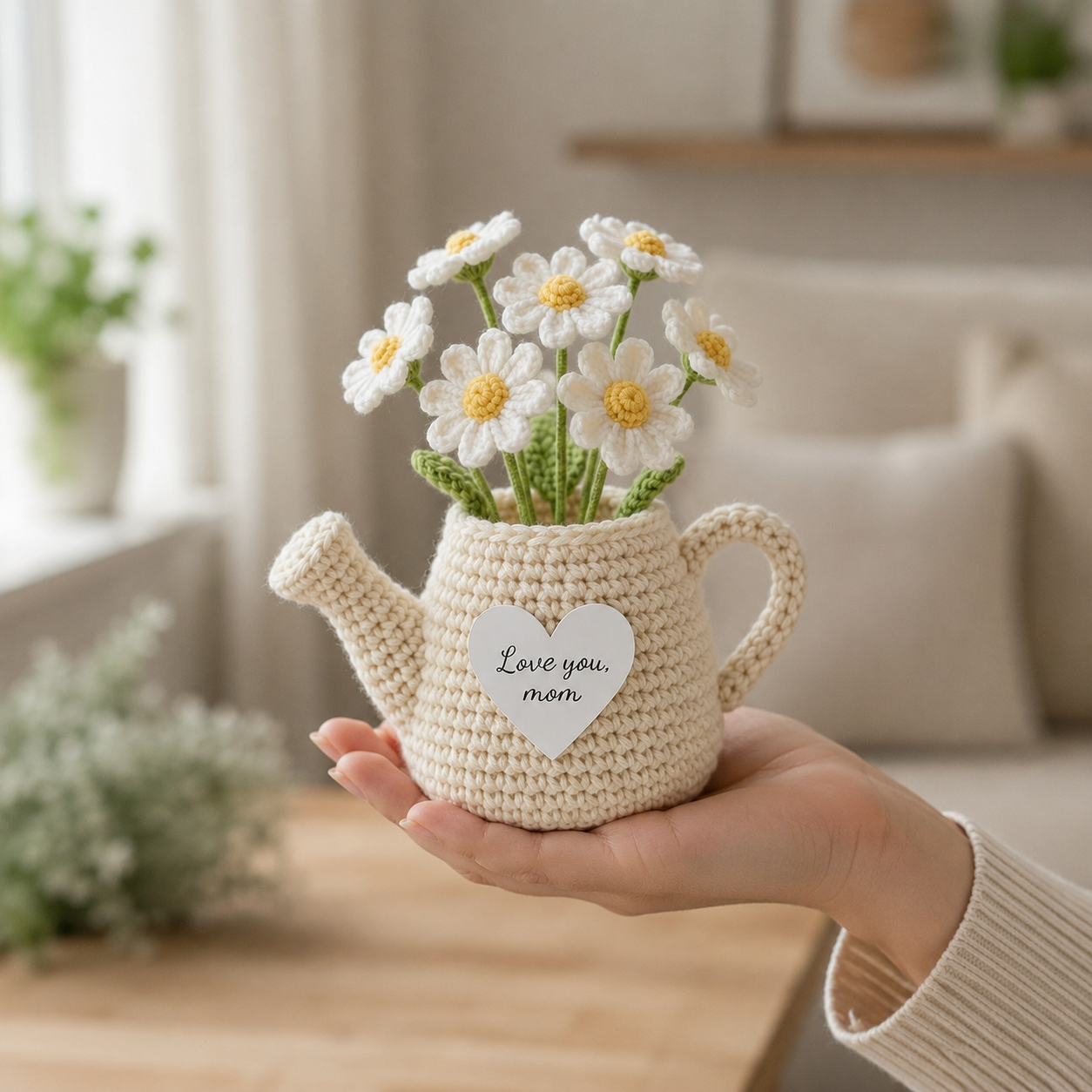 Crochet Flower Pot Watering Can – Handmade Floral Desk Decor
