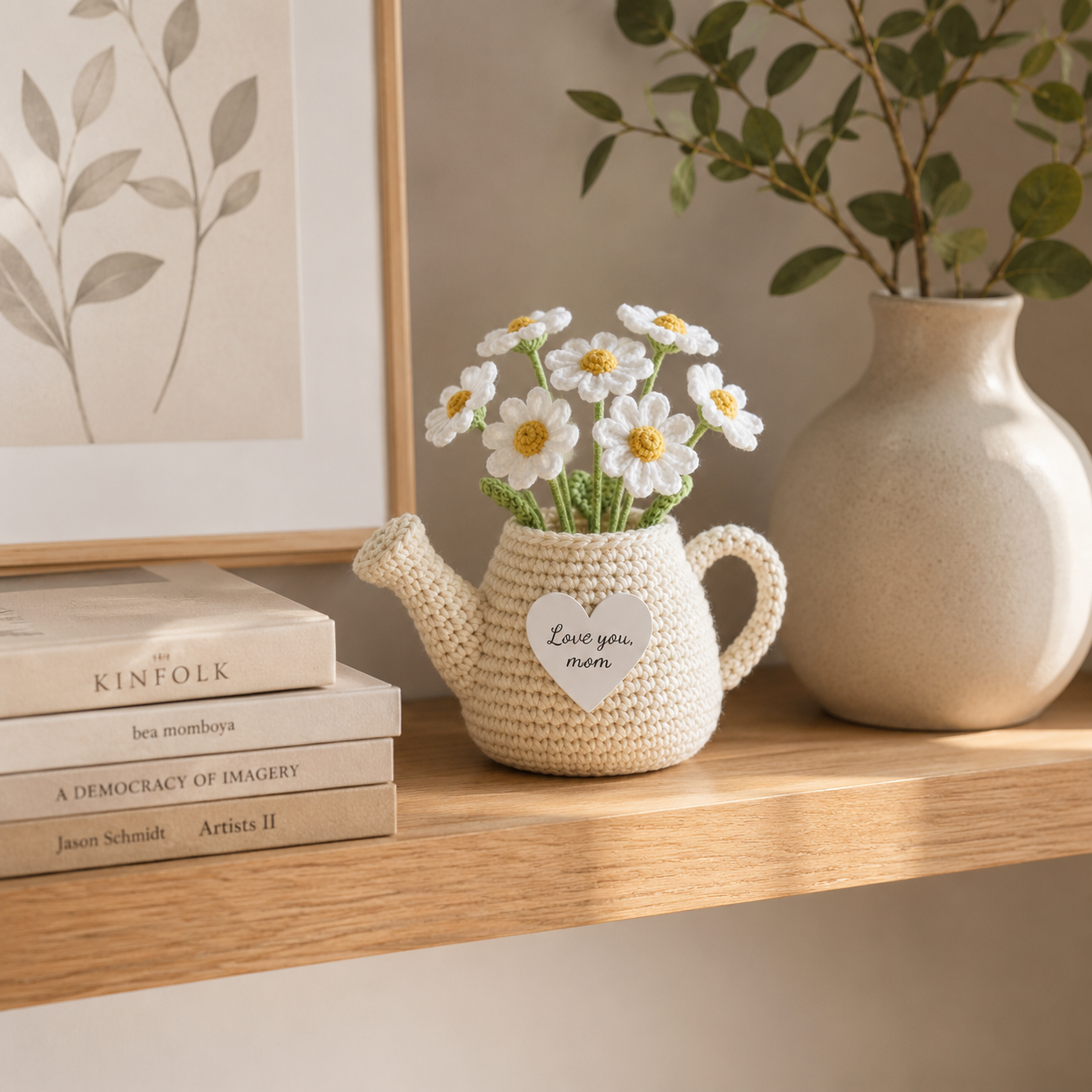 Crochet Flower Pot Watering Can – Handmade Floral Desk Decor
