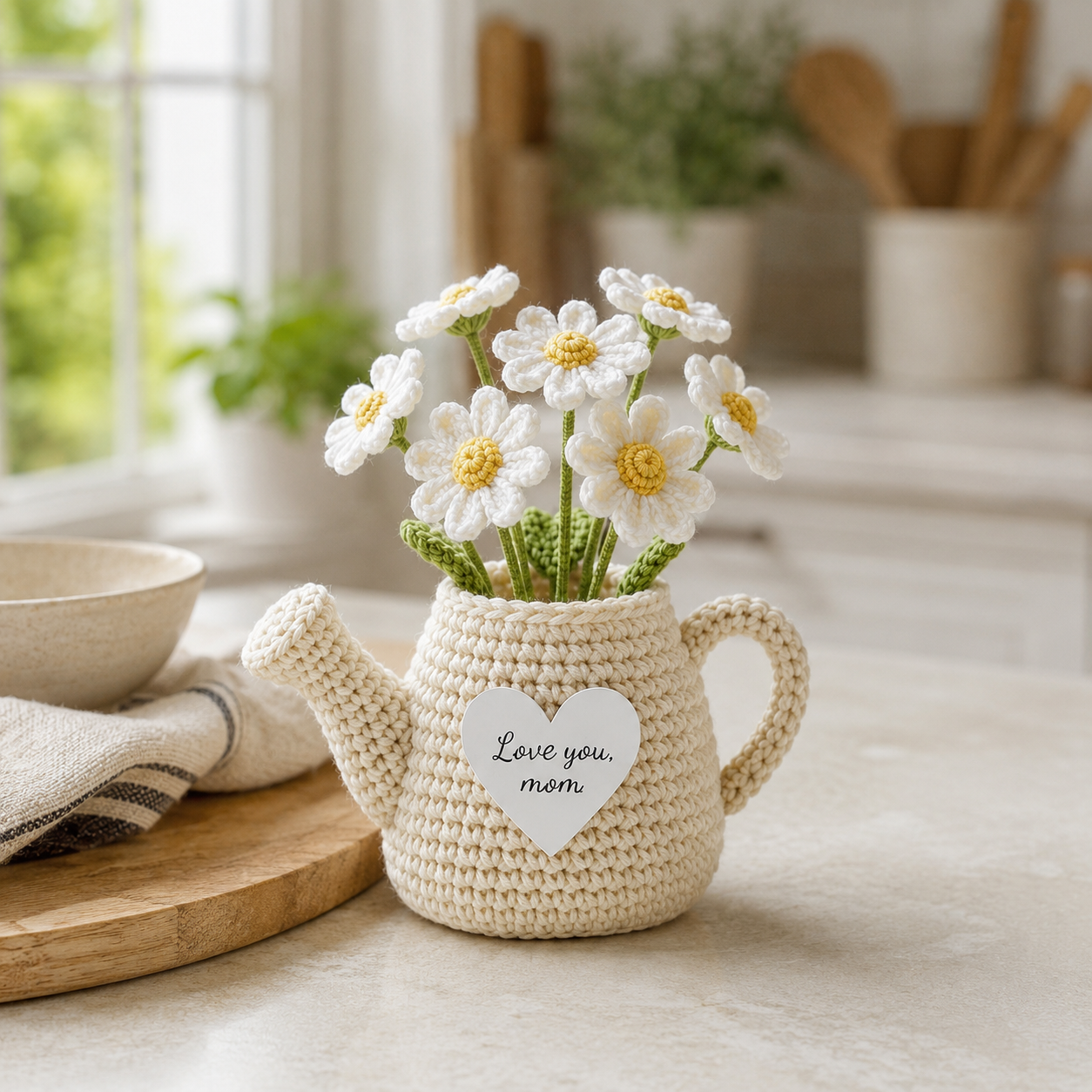 Crochet Flower Pot Watering Can – Handmade Floral Desk Decor