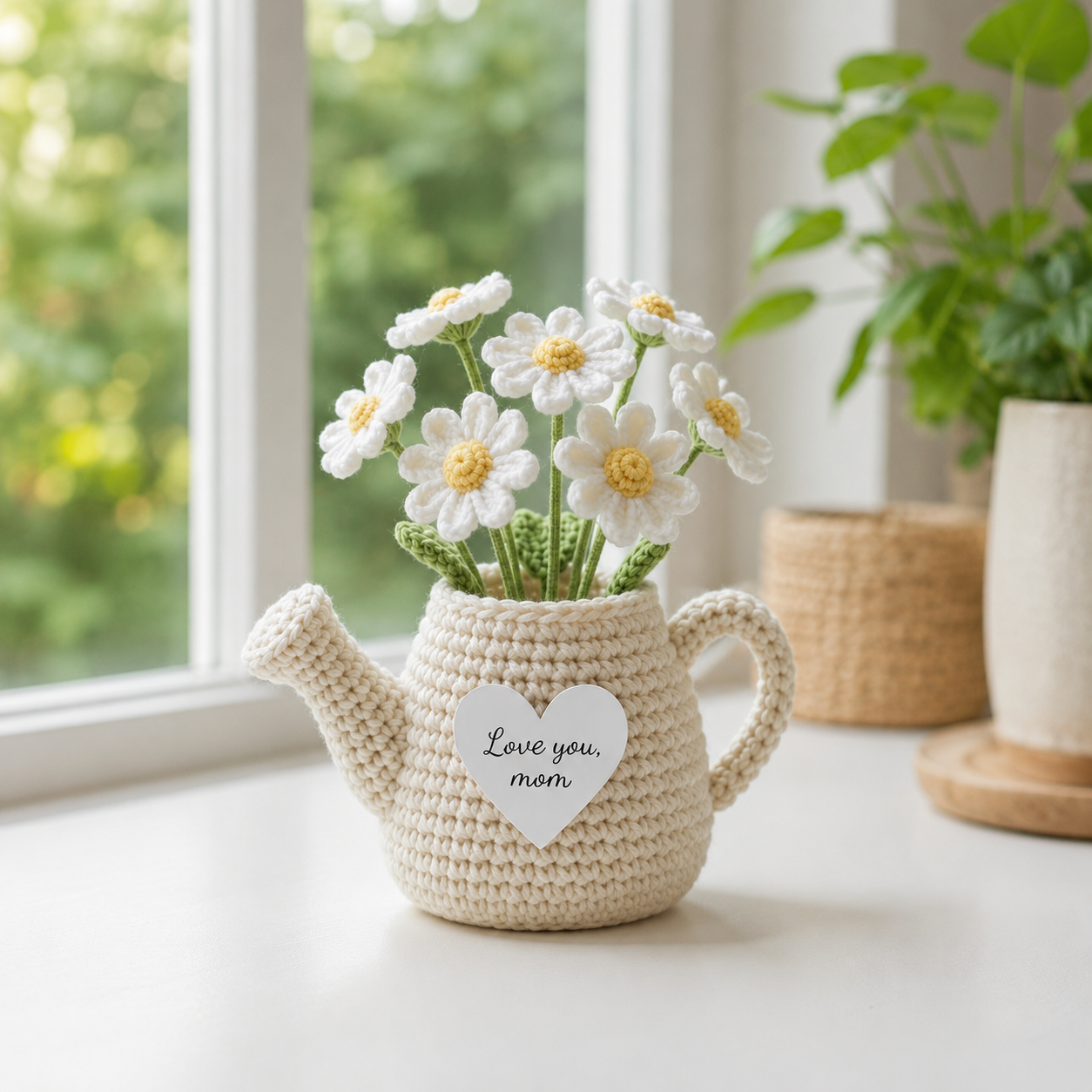Crochet Flower Pot Watering Can – Handmade Floral Desk Decor