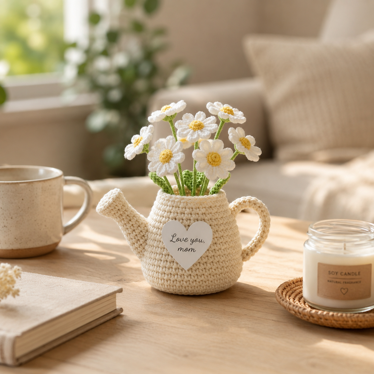 Crochet Flower Pot Watering Can – Handmade Floral Desk Decor