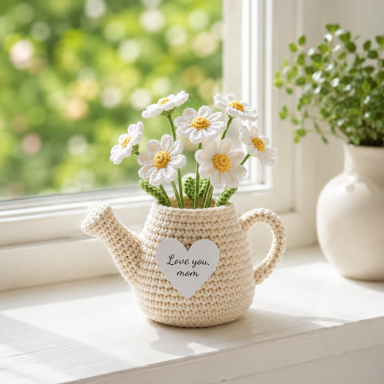 Crochet Flower Pot Watering Can – Handmade Floral Desk Decor