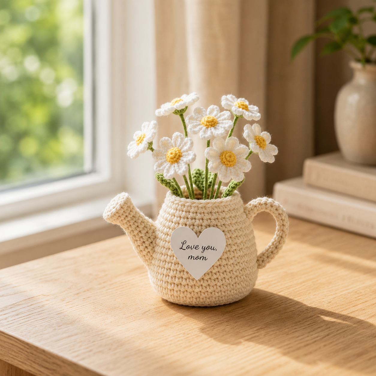 Crochet Flower Pot Watering Can – Handmade Floral Desk Decor